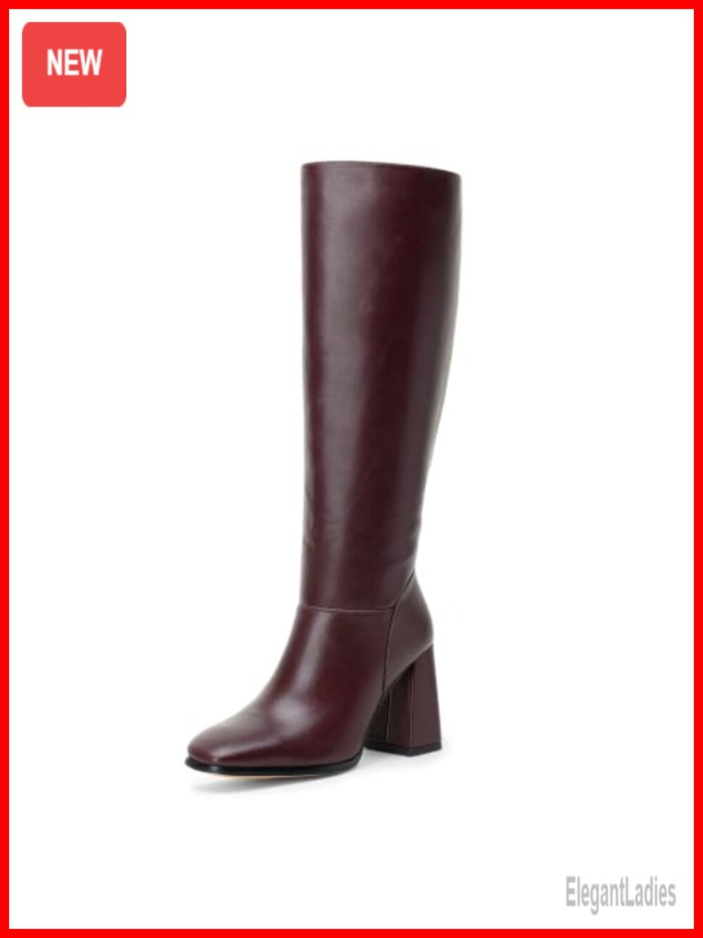 Faux Leather Knee High Chunky Boots Square Toe Block Heel